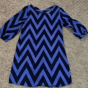 Chevron striped dress in navy and purple. Size small. Cute criss cross back.